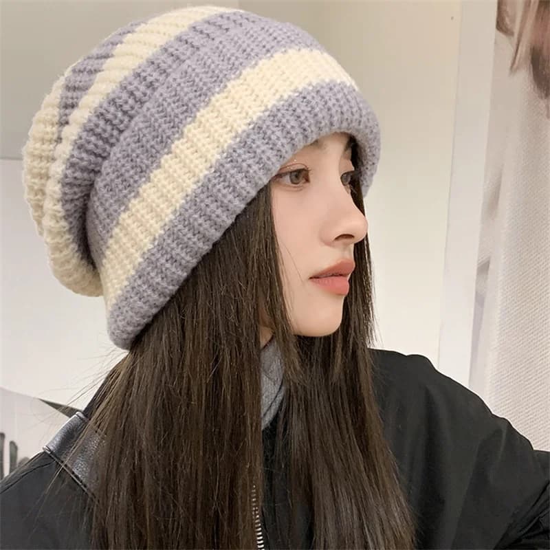 NEW Winter Warm Hats For Women Casual Stacking Knitted Bonnet Caps Men Hats Stripe Hip Hop Unisex Female Beanies