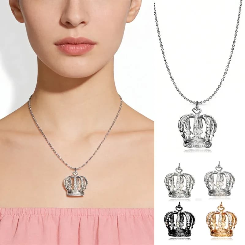 Elegant Crown Pendant Necklace Large Clavicle Chain Sweater Chain Fashion Jewelry Accessory Multiple Colors for Women Girls Gift