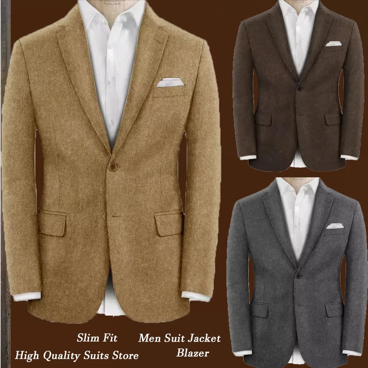 Men's Wool Blazer Single Breasted Slim Fit Suit Jacket Elegant Business Casual Stylish Comfortable Formal Coat Mens Tweed Outer