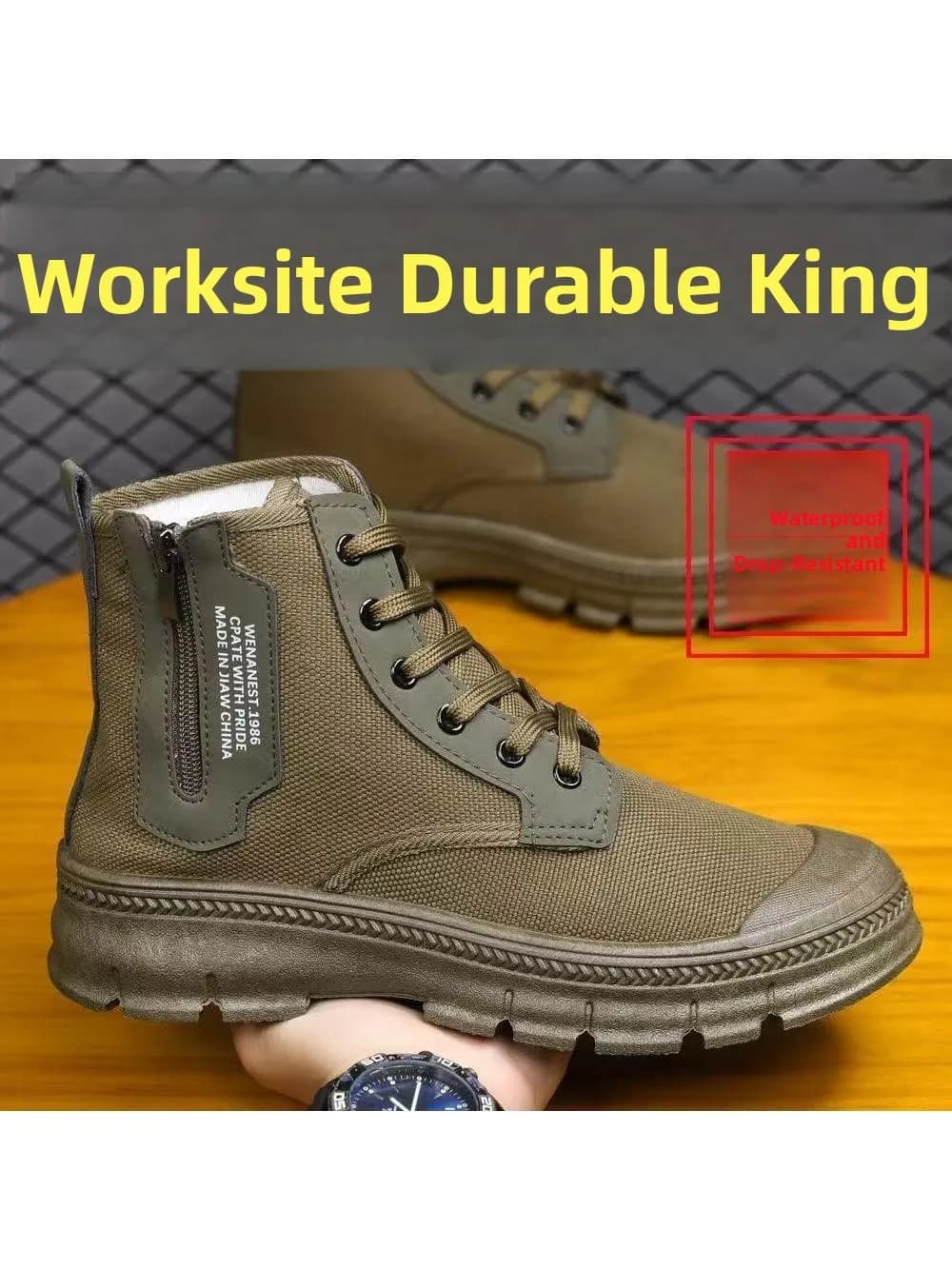 Men's Work Boots Breathable Anti-Odor High-Top Side Zipper Anti-Slip Wear-Resistant  Boots Construction Mountain Climbi...