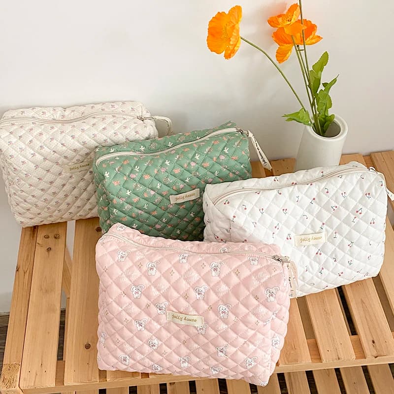 Liberty Quilting Clutches Soft Cotton Women Zipper Cosmetic Organizer Cute Makeup Bag Large Make Up Purse Portable Handbag