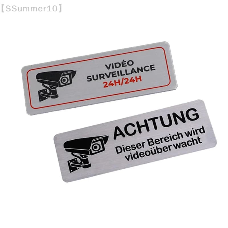 【SSummer10】1pcs Aluminum Watch Video Surveillance Warning Sign Private Camera Surveillancewith Sticker With Tape【SS】