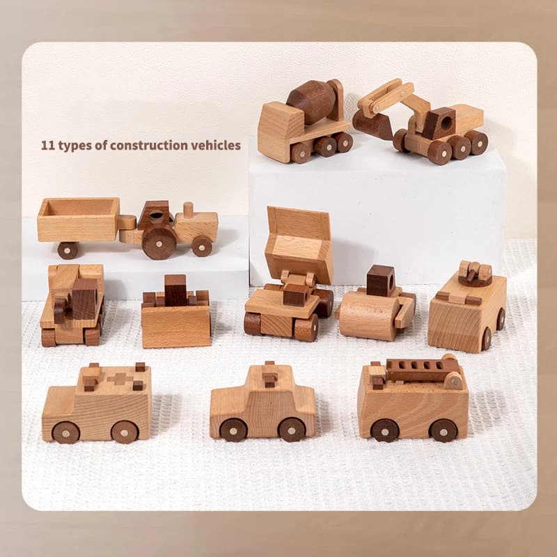 Wooden Toys Engineering Vehicles Excavators Bulldozers Model Toy Simulation Vehicle Desktop Ornaments Montessori Education Gifts