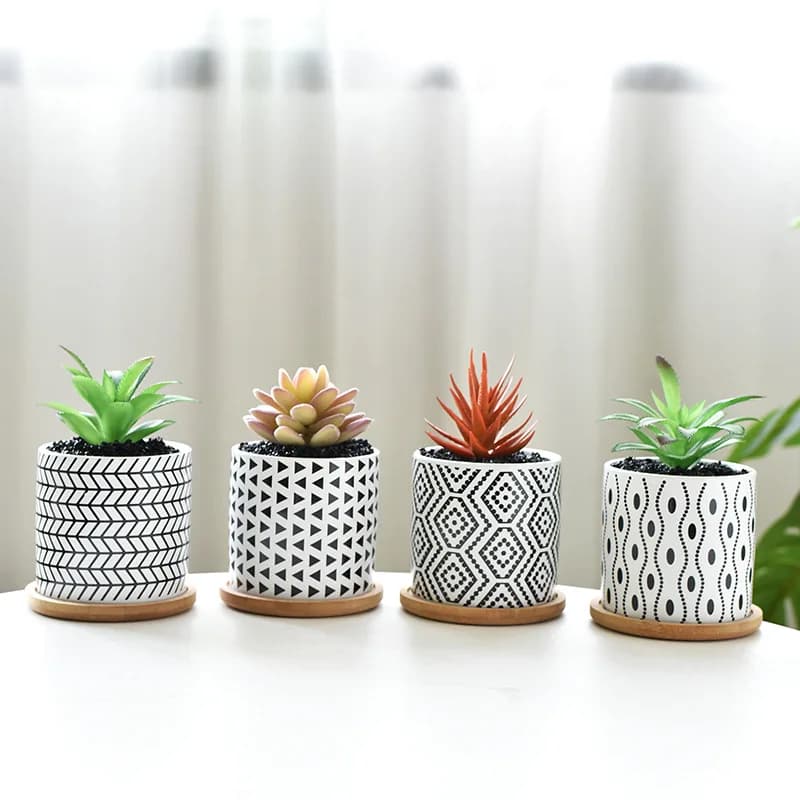 Flower Ceramic Pots Round Geometric Patterns With Hole Creative Funny Succulent Potted Amazon Best-selling Interiores D-3inches