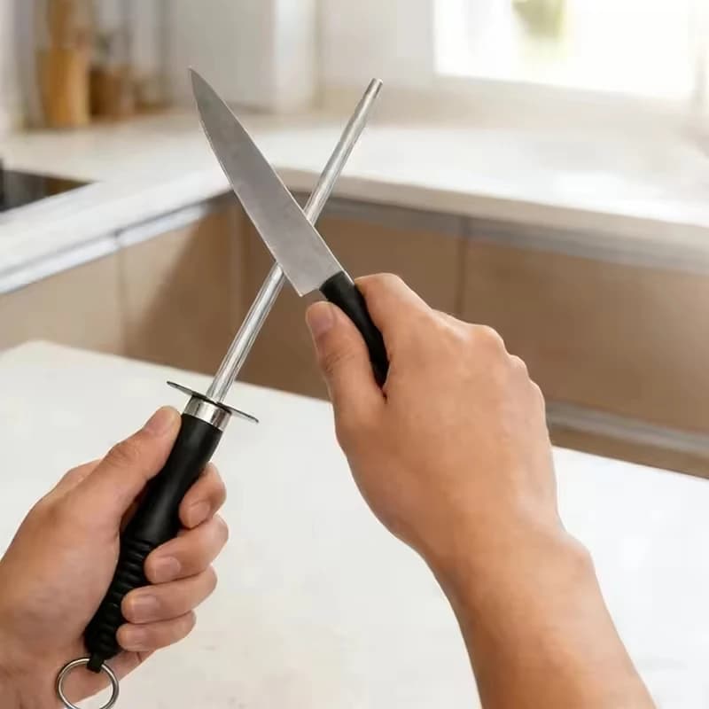 Kitchen Tool Carbon Steel Knife Sharpening Steel,Knife Sharpener With Hanging Holes (10 Inches)