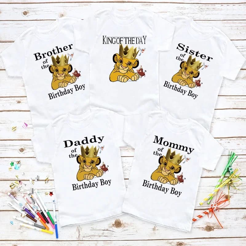 Matching Family Outfits For Birthday Boy The Lion King Simba Theme Family Look Tshirt Kids Clothes Father Mother Daughter Son