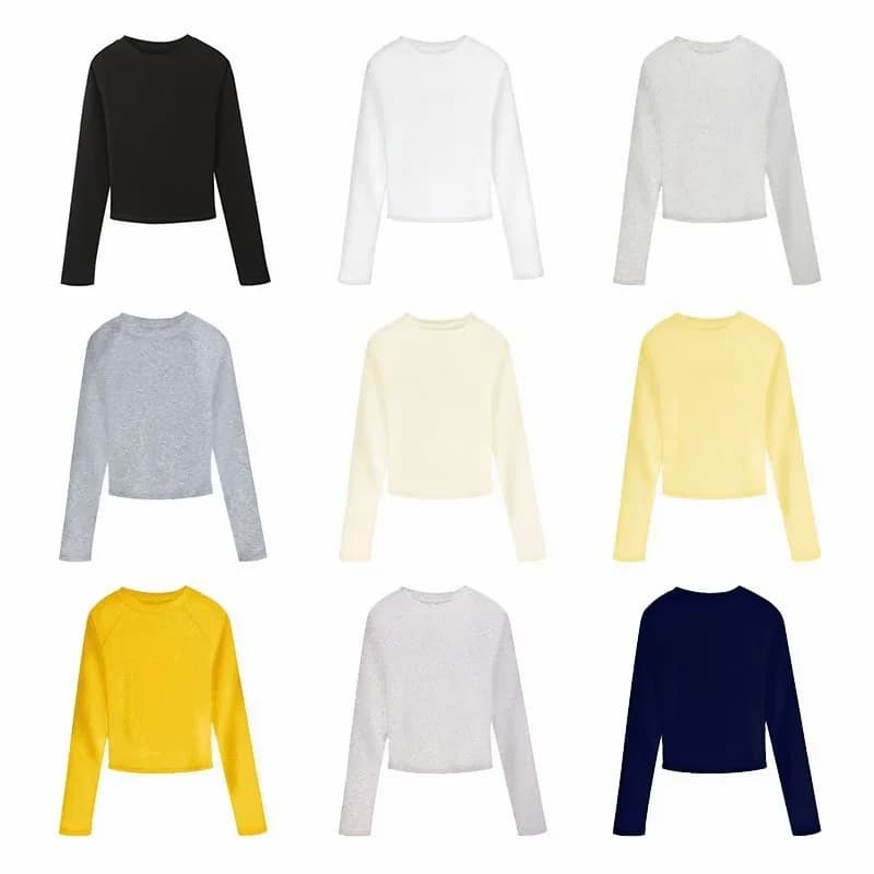 T Shirts for Women Cotton O Neck Long Sleeve Sexy Tops Autumn Casual Skinny Slim Basic Woman TShirts Black White Grey Clothing