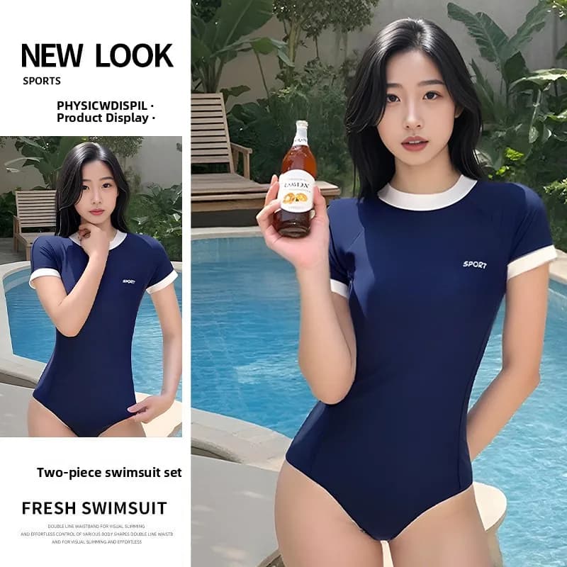 Women's Speed Suit Swimsuit Conservative  One-Piece Professional Training Swimwear round Neck Short Sleeve Polyester