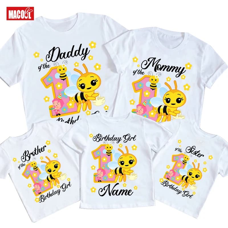 Family Matching Outfits Girls Birthday Party T Shirt Personalized Name 3rd 2nd 1st Bee Sweet Girl Family Birthday Party Outfits