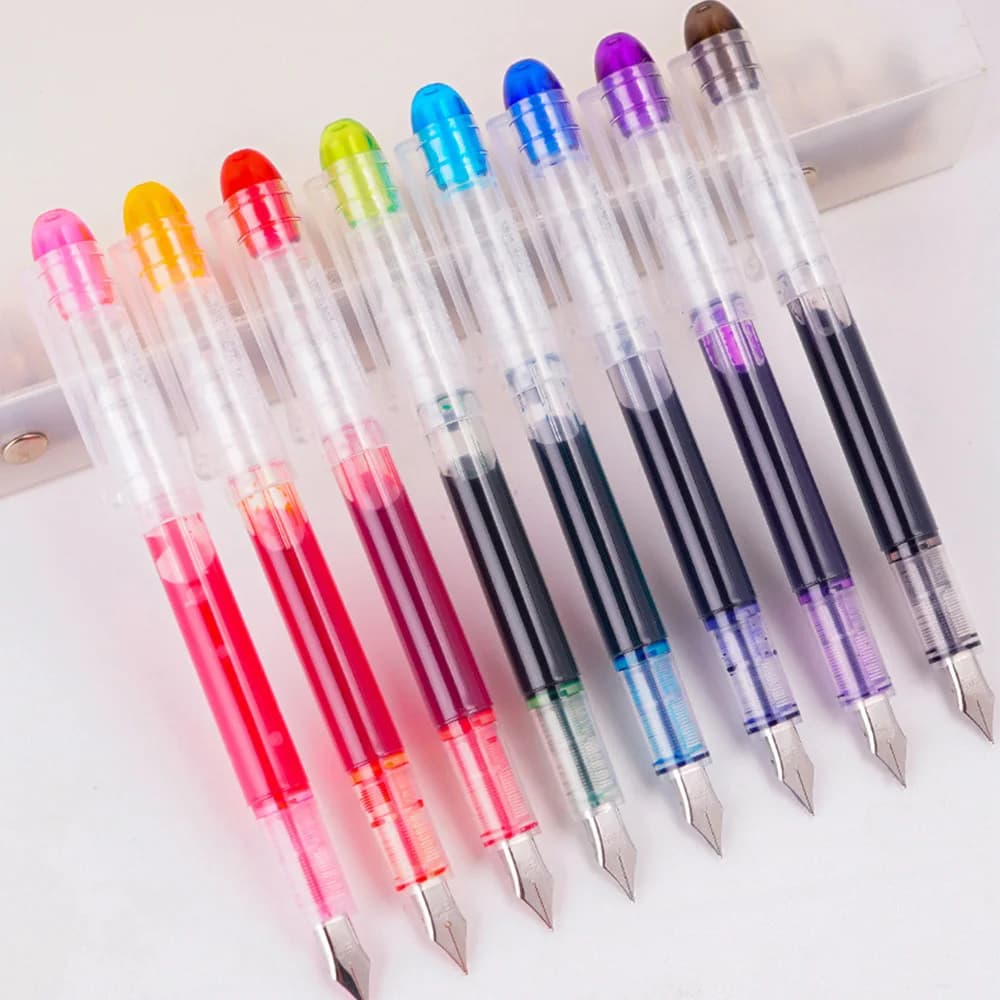 8pcs Colored Disposable Fountain Pens for Writing 8 Assorted Color Large Capacity Extra Fine Nib Classic Colorful Pen Set