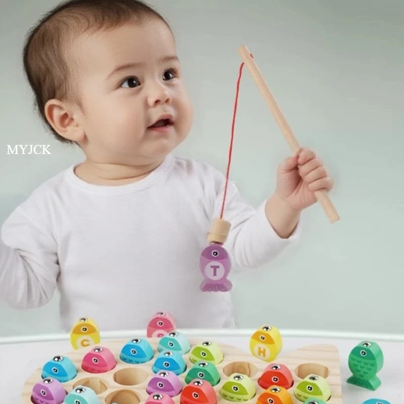 Kids Wooden Fishing Game Toy Gifts Early Education Alphabet Numeric Cognitive Toys Children Interactive Games Toys for Gifts