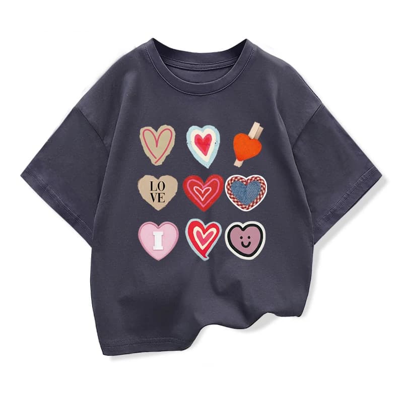 Girls Heart-shaped High-quality T-shirt 2026 Summer New Children's Clothing Kids Short-Sleeve Graphic Casual Tops Tee