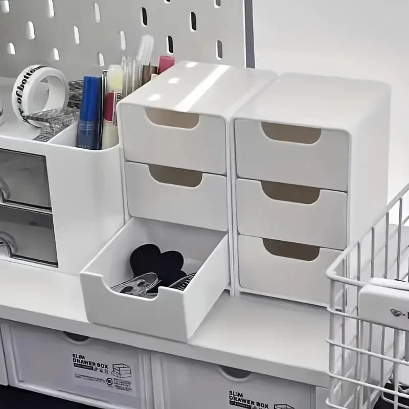 Chic 3-Tier Desk Organizer with Drawers - Ideal for Office Supplies, Jewelry & Cosmetics Small Storage Box- Portable Divider Box