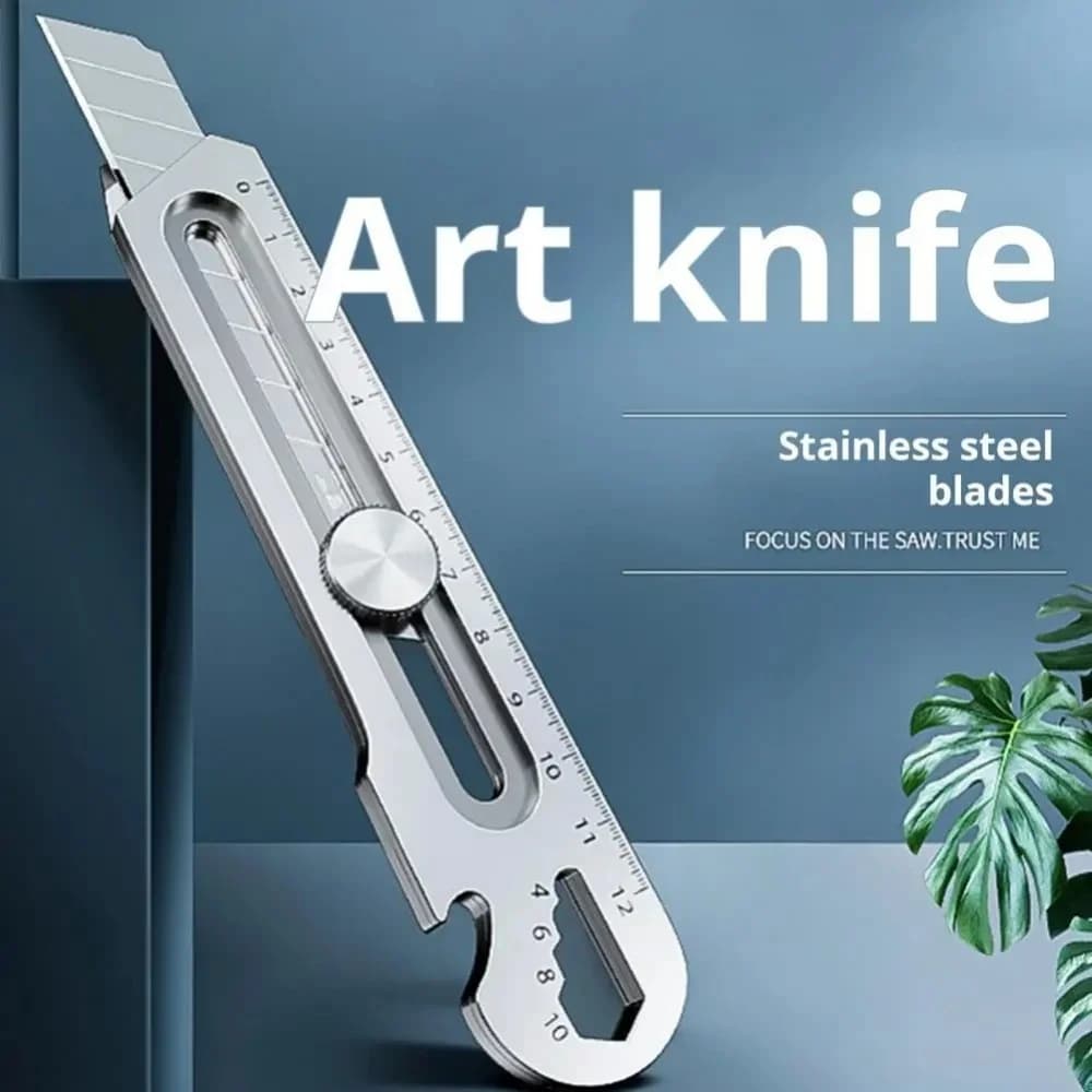 6 In 1 Multifunctional Stainless Steel Utility Knife Office Stationery Cutter Retractable 18mm Blade Art Knife All Purpose Tools