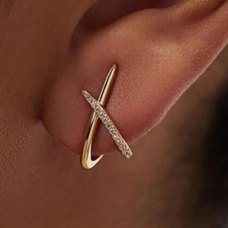 Trendy Inlaid with Rhinestones Cross Stud Earrings for Women Dainty Simple Minimalist Earring Fashion Jewelry Party Gifts