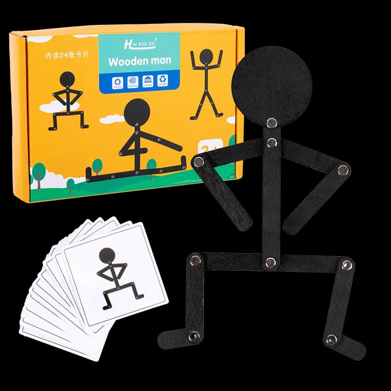 Kids Montessori Toys Wooden Early Learning Educational Puzzles Sporty Pose JigsawImprove Hands-on Skill Busy Board Gifts