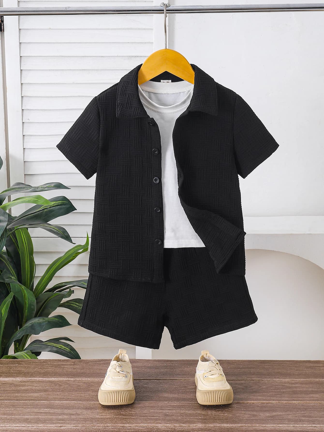 Boys Summer Casual Solid Color Two-Piece Set - Comfortable Clothing for Boys Ideal for Daily Wear