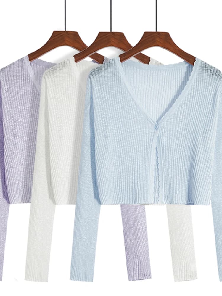 Women Cardigans Long Sleeve Knitted Outerwear Solid Thin Spring Short Sweaters V-neck Knitwears Korean Fashion Cardigans 2026