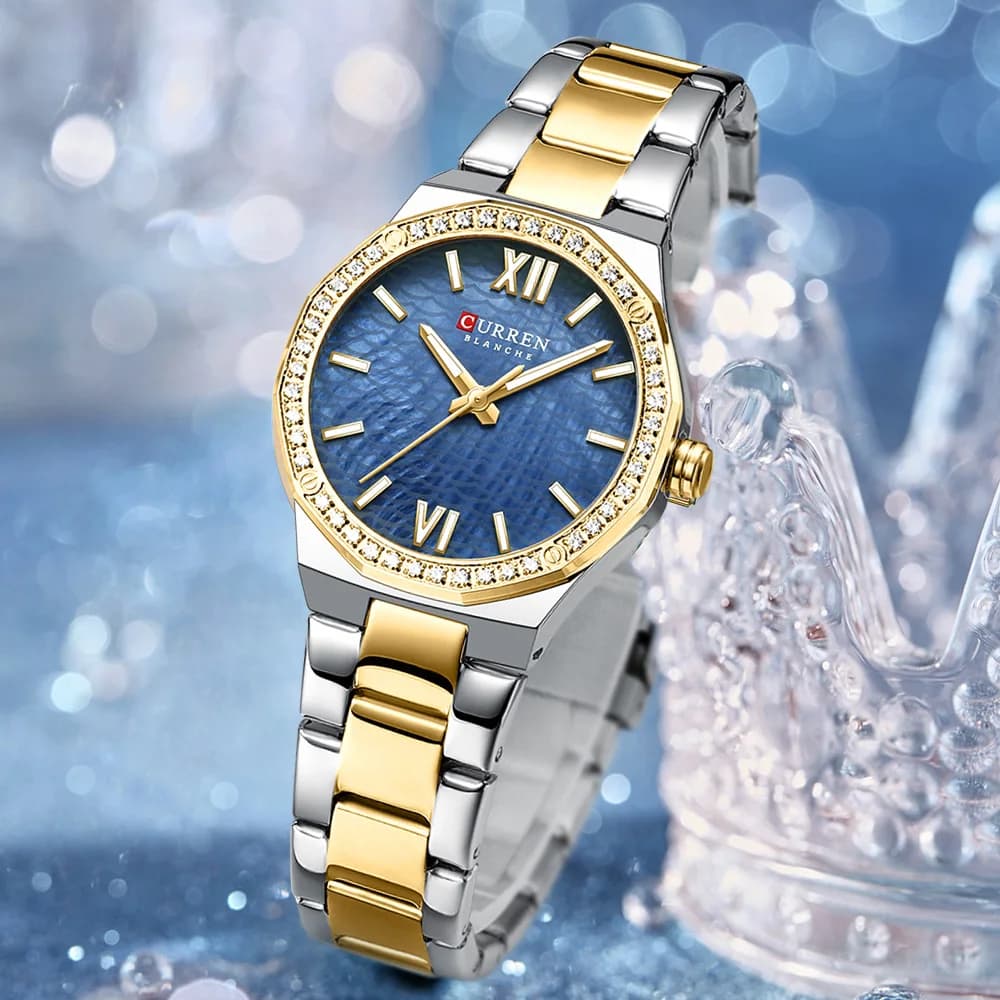 Women's Watch CURREN 2025 Romantic Luxury Dial with Rhinestones Stainless Steel Band Slim Wristwatch for Ladies Waterproof