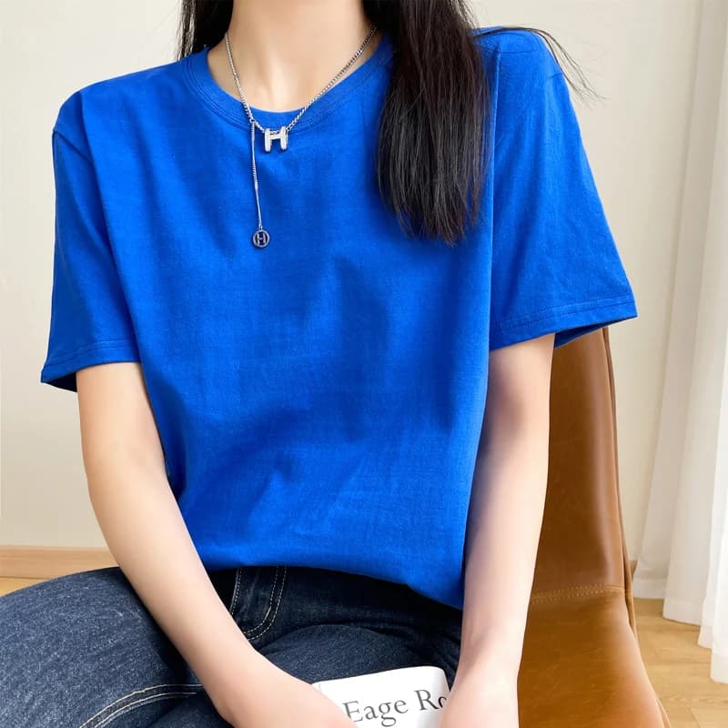 Women T-shirts 2026 Tops Solid Short Sleeve Loose O-neck Cotton Casual Ladies Shirts Harajuku Korean Summer Woman Tshirts