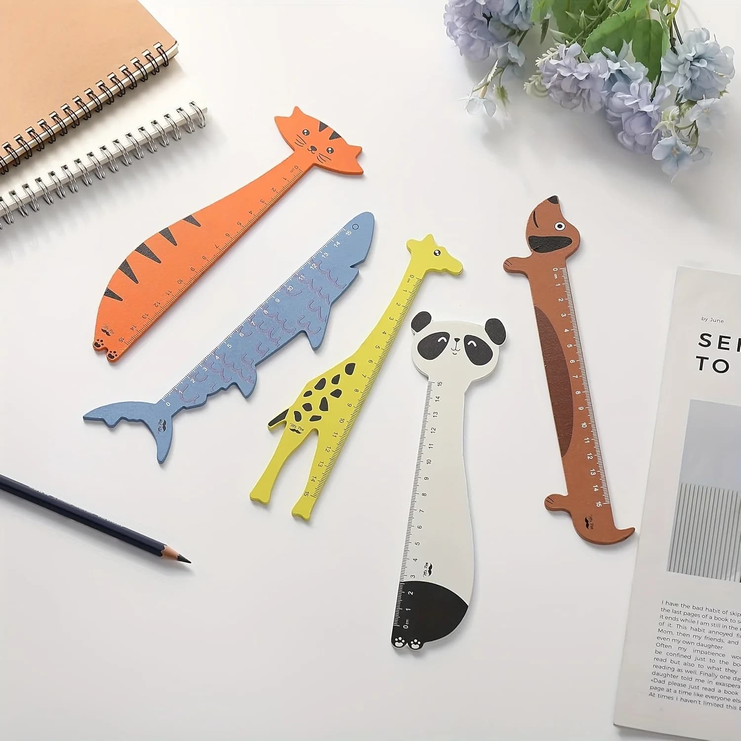 5 animal shaped rulers - decorative and practical measuring tools, classroom, holiday gifts, classroom accessories, fun design