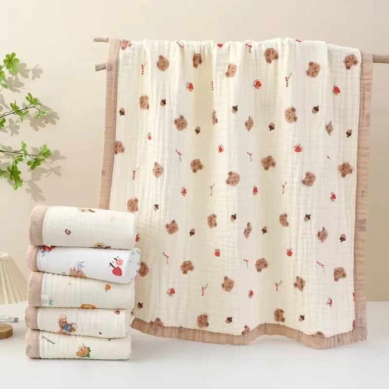 Baby Blanket Cotton 6 Layers Thicken Soft Gauze Newborn Cartoon Swaddle Blankets Summer High-density Breathable infant Blanket