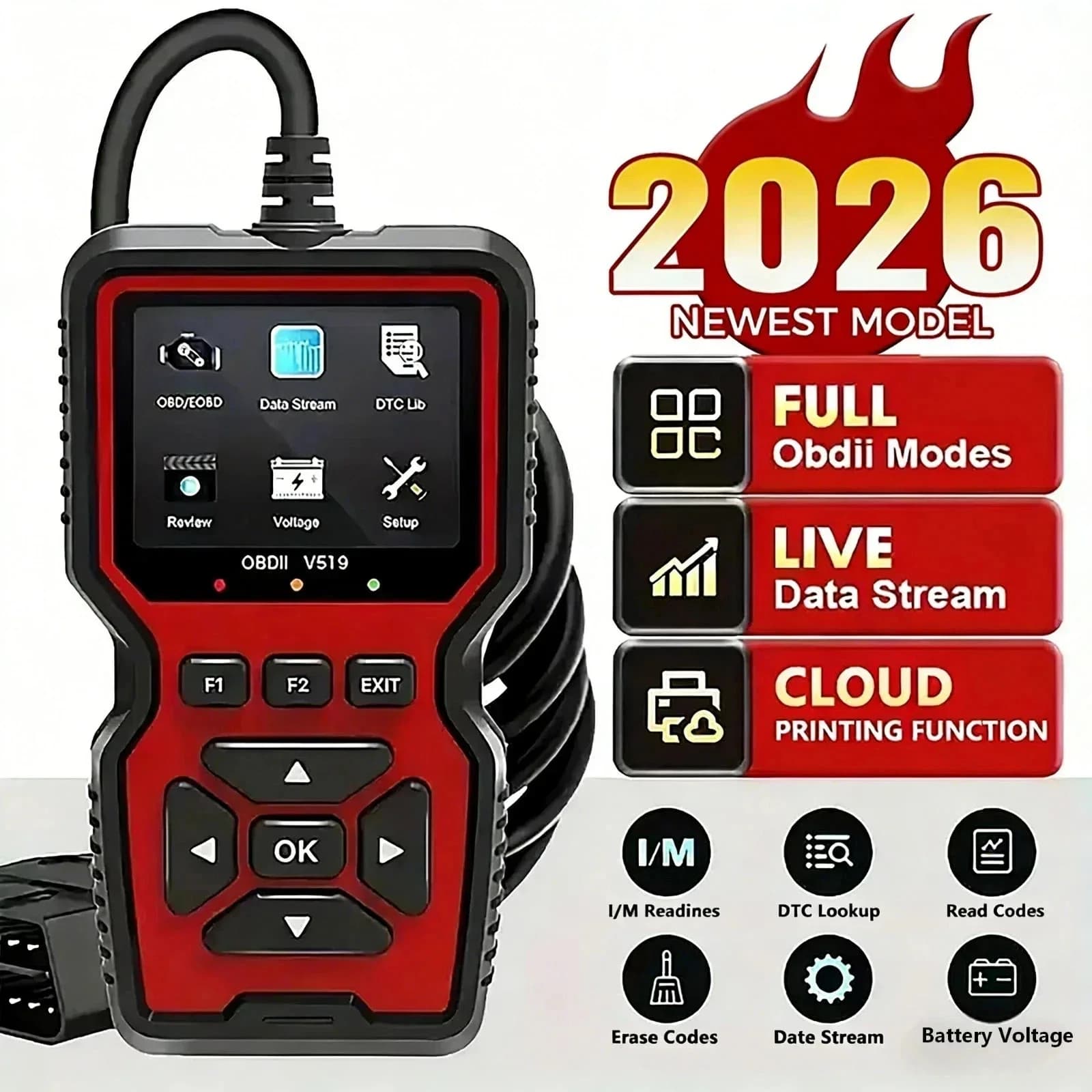 Professional V519 OBD2 Scanner Diagnostic Tool Real Time Code Reader Check Engine Light Scan Tool for All OBDII Cars Since 2003