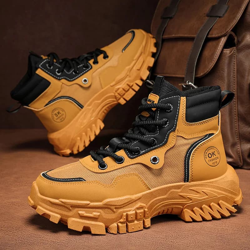 Mens Boots Leather Shoes Platform Boots for Men Outdoor Sneakers Motorcycle Ankle Boots Male Work Boot Casual Hiking Shoes