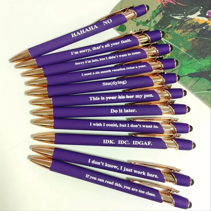 10 retractable metal ballpoint pens with handwriting tips, inspirational ballpoint pens, writing with positive motto ink
