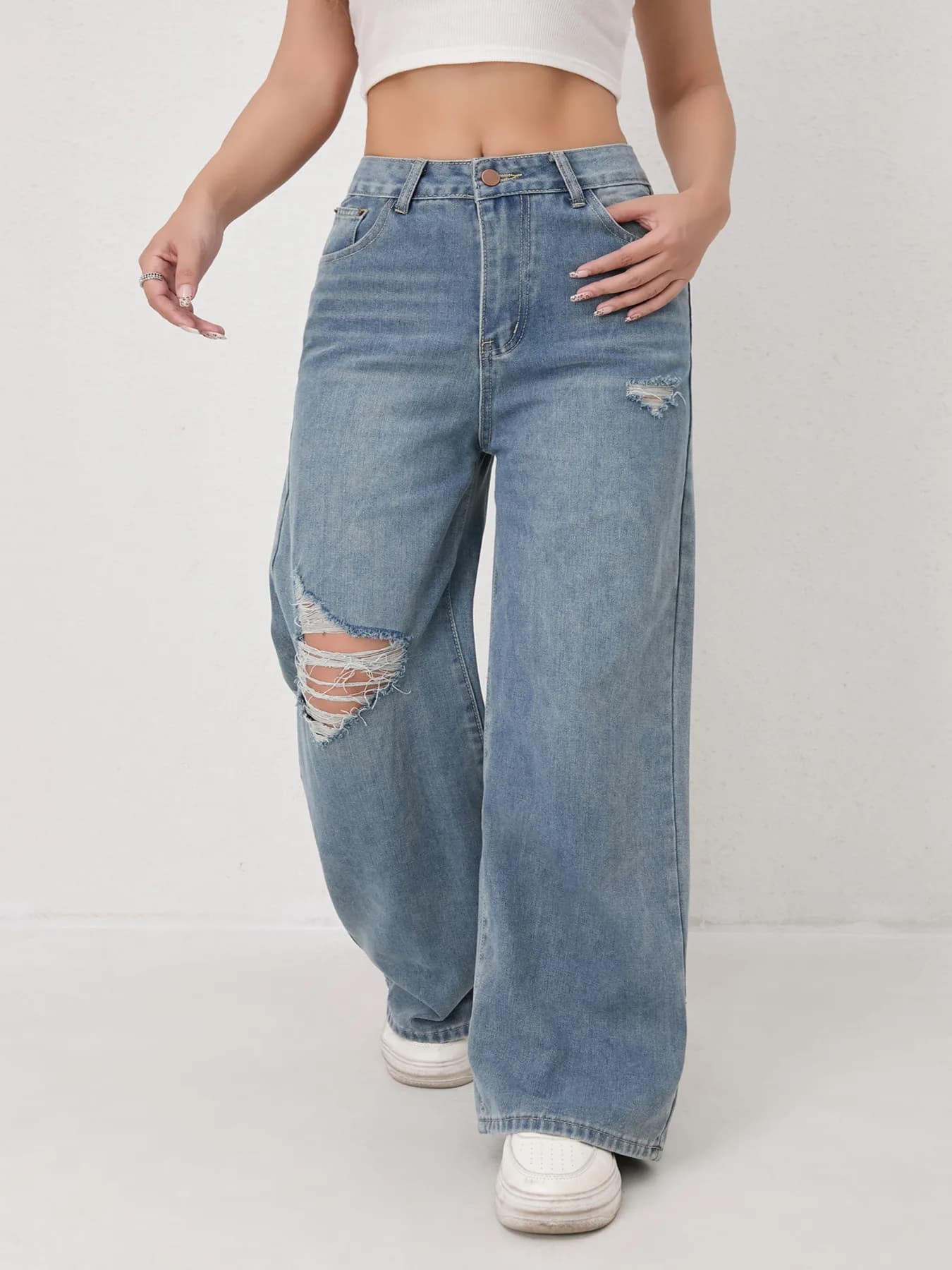 Women's Jeans 2026 New Arrival Loose Fit Casual High Waist Y2K Wide Leg Ripped Regular Denim Trousers Trendy Vintage Strety Ve