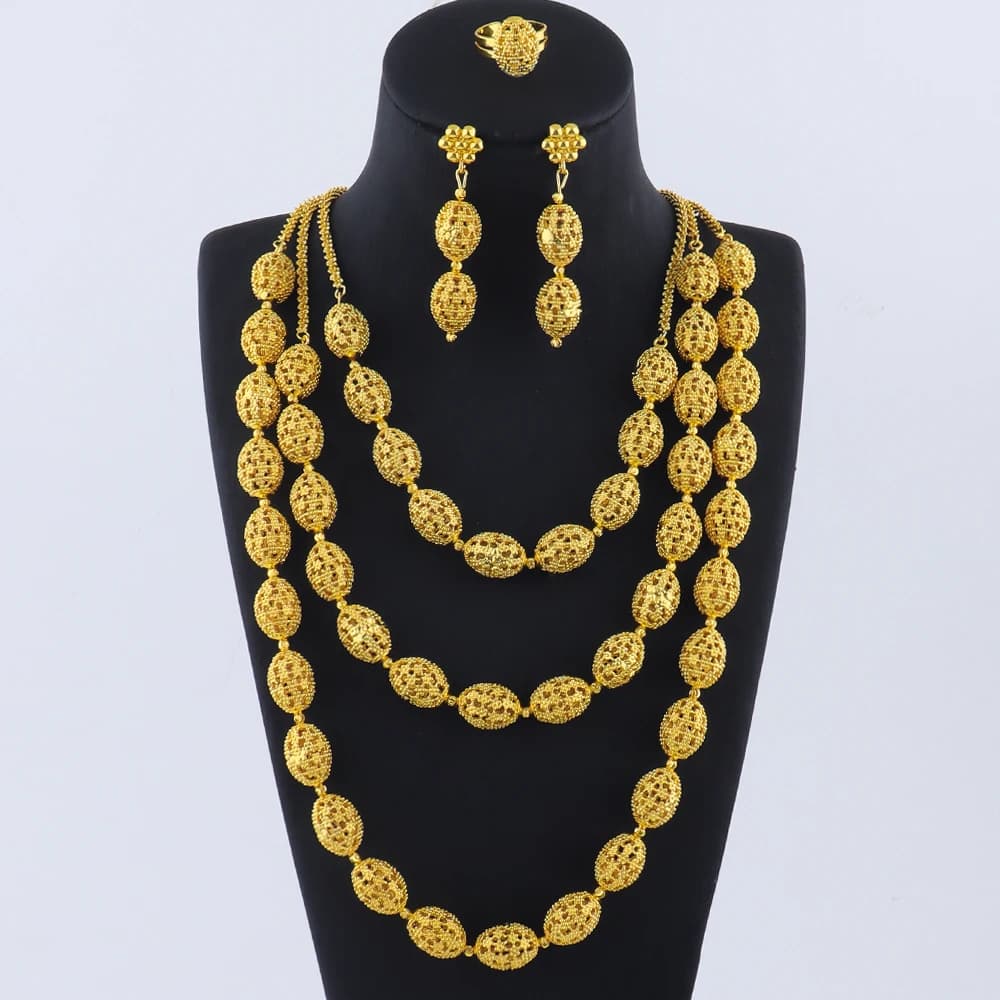 Necklace Earrings Rings Set for Women Luxury Jewelry Nigeria Bridal Wedding Party Jewellery Set Accessories Wholesale