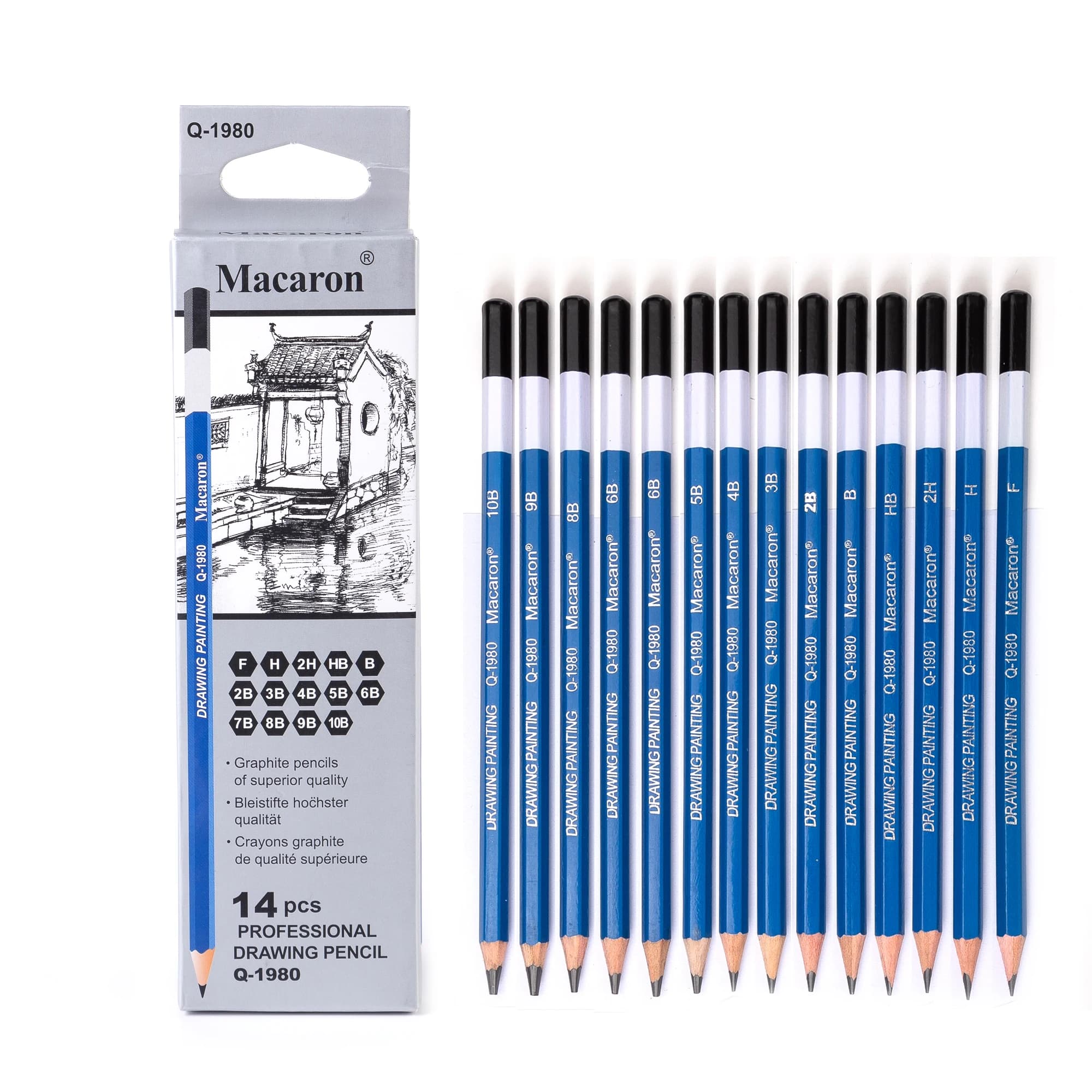 14Pcs Professional Drawing Pencils Set F/H/2H/HB/B/2B/3B/4B/5B/6B/7B/8B/9B/10B Writing Graphite Sketch Charcoal Pencils