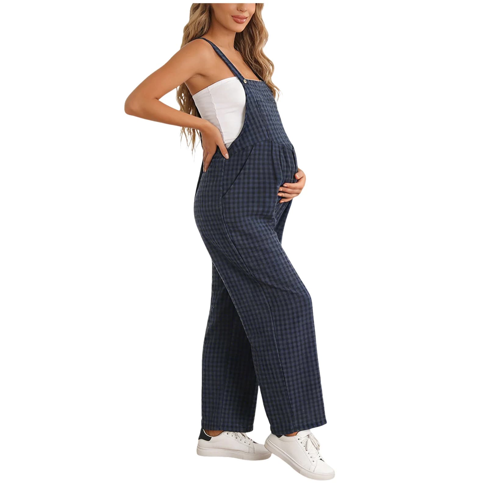 Women'S Maternity Overalls Spring Summer Casual Checkered Jumpsuit Wide Leg Pregnancy Jumpsuits Cute Maternity Daily Dressing
