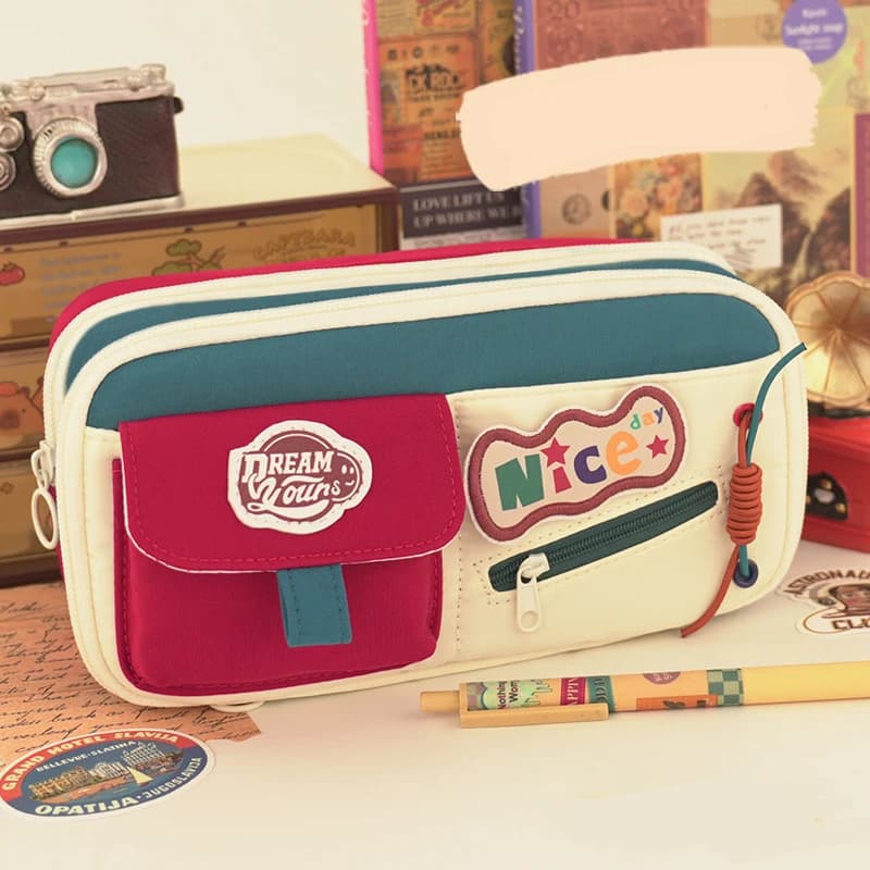 Back-To-School Supplies Fabric Student Tool Organizer Large-Capacity Pencil Case Minimalist Retro-Style Pencil Case For School