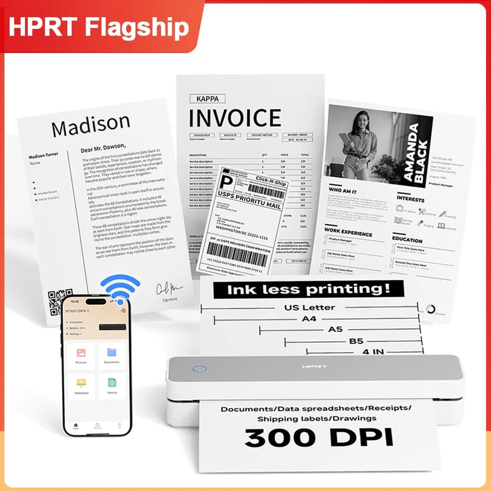 HPRT A4 Thermal Portable Printer 200dpi/300dpi Bluetooth Wireless Printer Mobile PDF Document Printing Machine For Travel Office