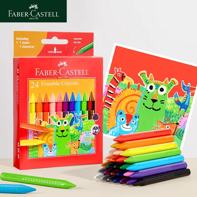 12/24 Colors Faber Castell Erasable Plastic Crayons Eraser and Sharpener School Supplies Non Toxic Crayons for Toddlers Washable