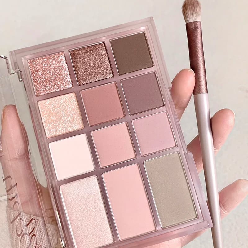 12-Colors Eyeshadow Palette Smokey Brown Rose Eye Shadow Makeup Silky Matte Shimmer Long-lasting Beginner Eyes Pigment Cosmetics