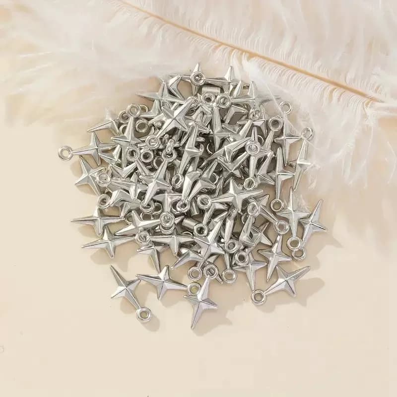 100pcs 16x8mm Charms Shining Stars Charms For Jewelry Making DIY Jewelry Findings Antique Silver Color CCB Charms