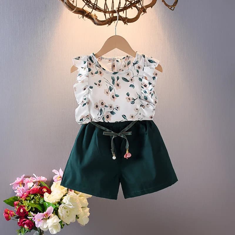 Girls Clothes Set New Summer Fashion Sleeveless T-shirt+Shorts 2Pcs for Girl Children Kids Clothing Set Suit for 1-6 Years