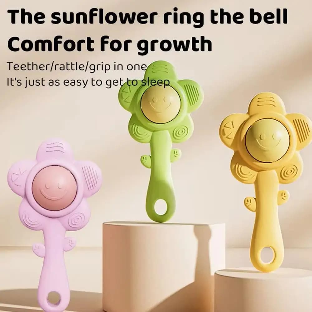 3-in-1Baby Teething Rattle with Chewable Gripper&Shaker Sensory Toy to Boost Vision/Hearing Unisex Gift for Birthdays/Holidays
