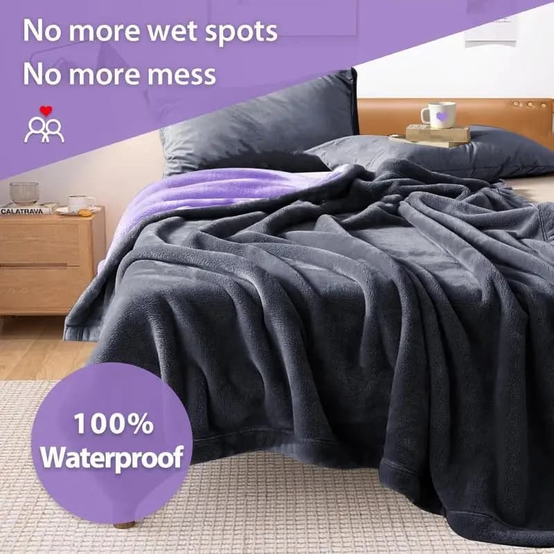 Waterproof Blanket for Bed Sofa Couch, Water Resistant Blanket,Reversible Leakproof Bed Cover for Adults Elderly Pets