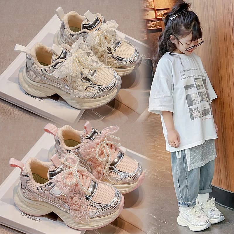 Girls Sports Shoes Spring Autumn Pink Breathable Girls Casual Shoes 3-18 Years Old Beige Soft Non-slip Children's Single Shoes