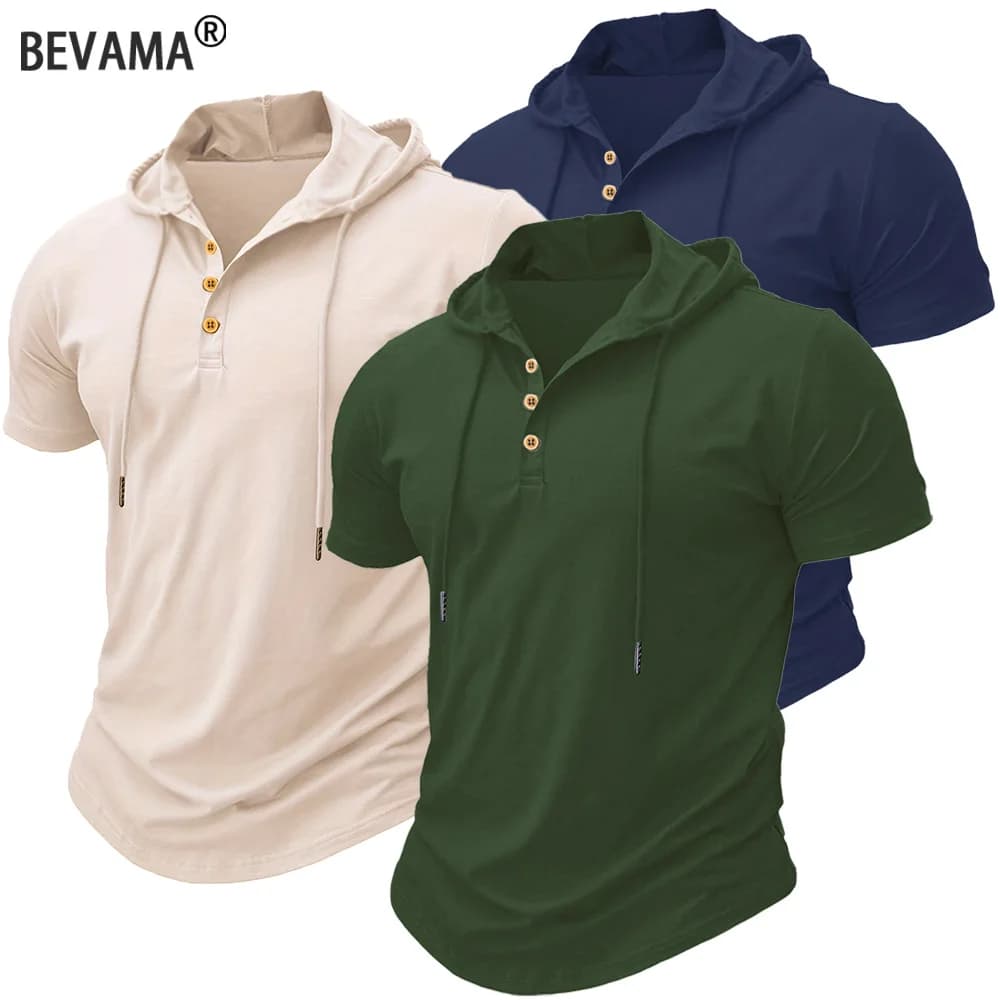 Men T Shirts Summer Slim Fitness Hooded Short-Sleeved Bodybuilding Quick Dry Tshirt Male Gym Clothes Breathable Sports Tops