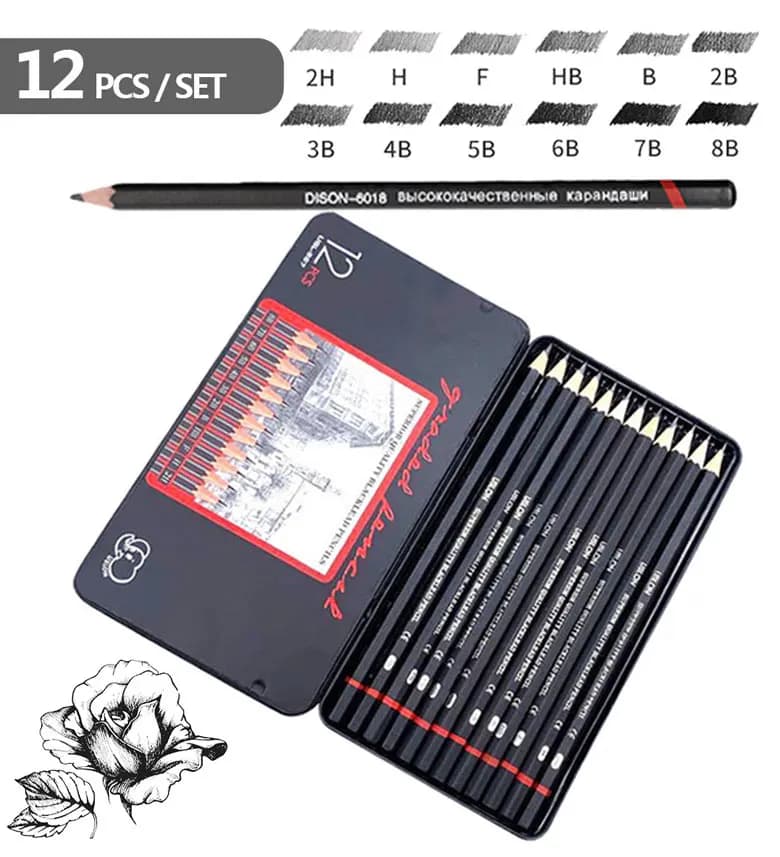 12 PCS/SET 2H-8B Wooden Lead Pencils Set Professional Drawing Journal Writing Pencils for School Smooth Writing