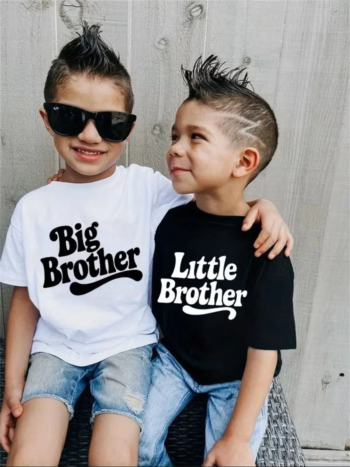 Boys' "Big Brother" & "Little Brother" Matching T-Shirts - Soft Breathable Summer Casual Short Sleeve Round Neck Tees