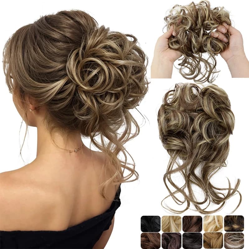 Synthetic Hair Bun for Women: Elegant Messy Curly Style, Fluffy & Easy to Use with Elastic Band. Suitable for Daily Use