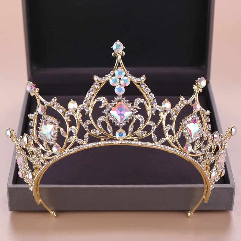 Fashion Wedding Hair Accessories Bridal Headdress Baroque Colored Rhinestone Crystal Crown Party Prom Queen Jewelry Crown Gift