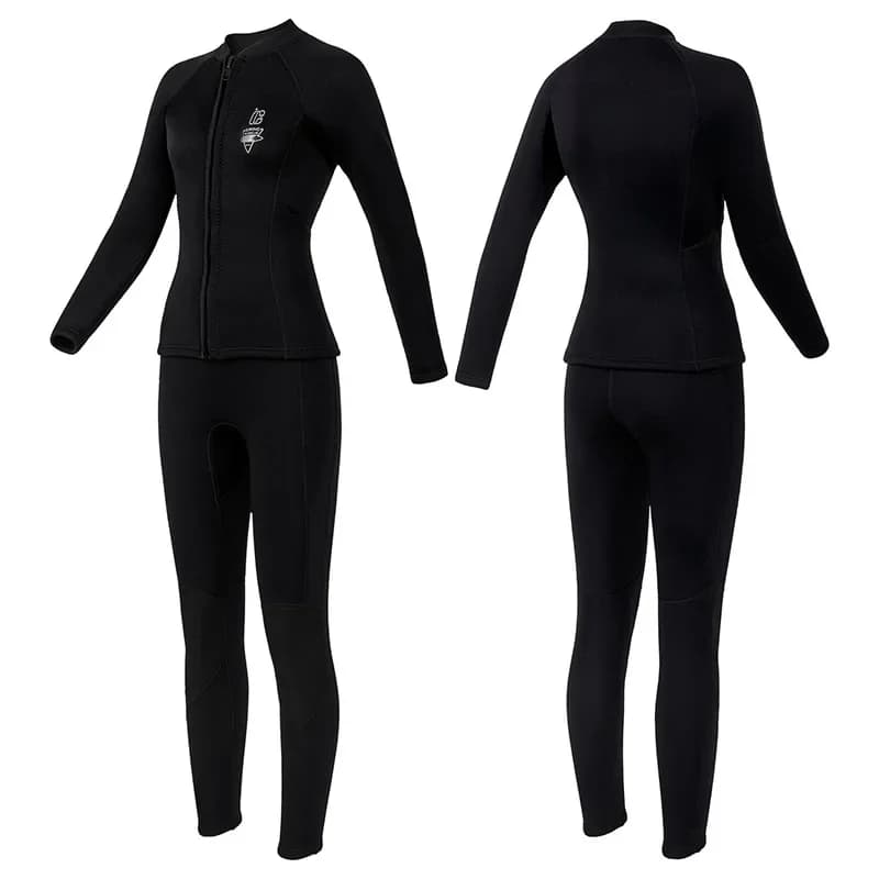 Women's 3mm Two-Piece Diving Suit Long Sleeve Coldproof Wetsuit Top Pants for Snorkeling Surfing Swimming