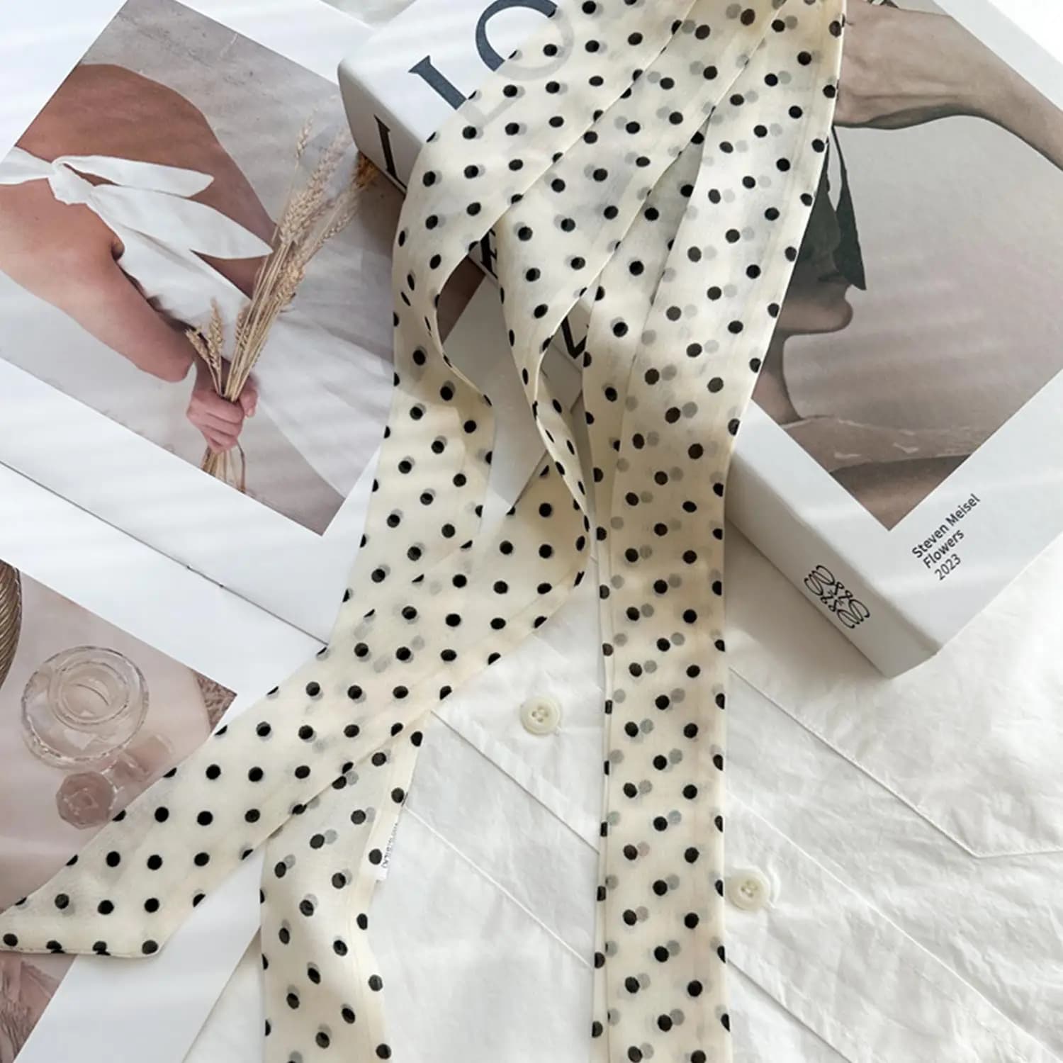 Women Narrow Long Scarf 150x4cm Polka Dot Tie Bag Ribbon Headband Choker Streamer Lady Accessories