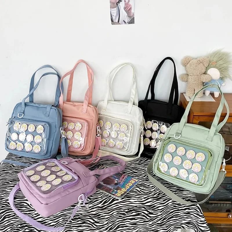 Japanese Transparent Totes for Women 2026 Fashion Trendy Versatile Ita Bag Candy Color High-capacity Canvas Crossbody Bags